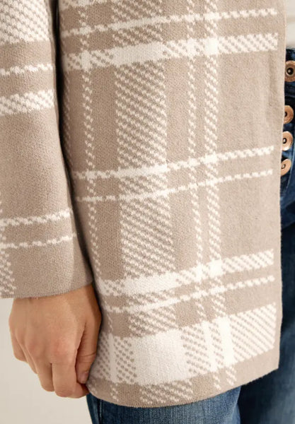 Cecil long check cardigan in soft neutral tones 253651