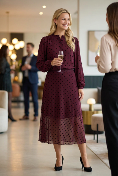 Fransa Long Sleeve Blouse in Port Royale with black Polka Dot  with20618461