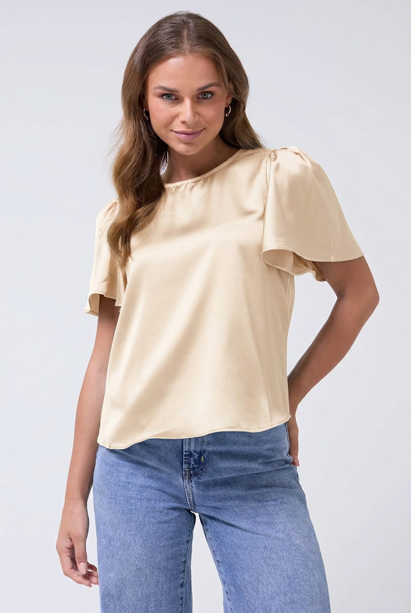 Marc Angelo Short Sleeve Satin Top in champagne 32266