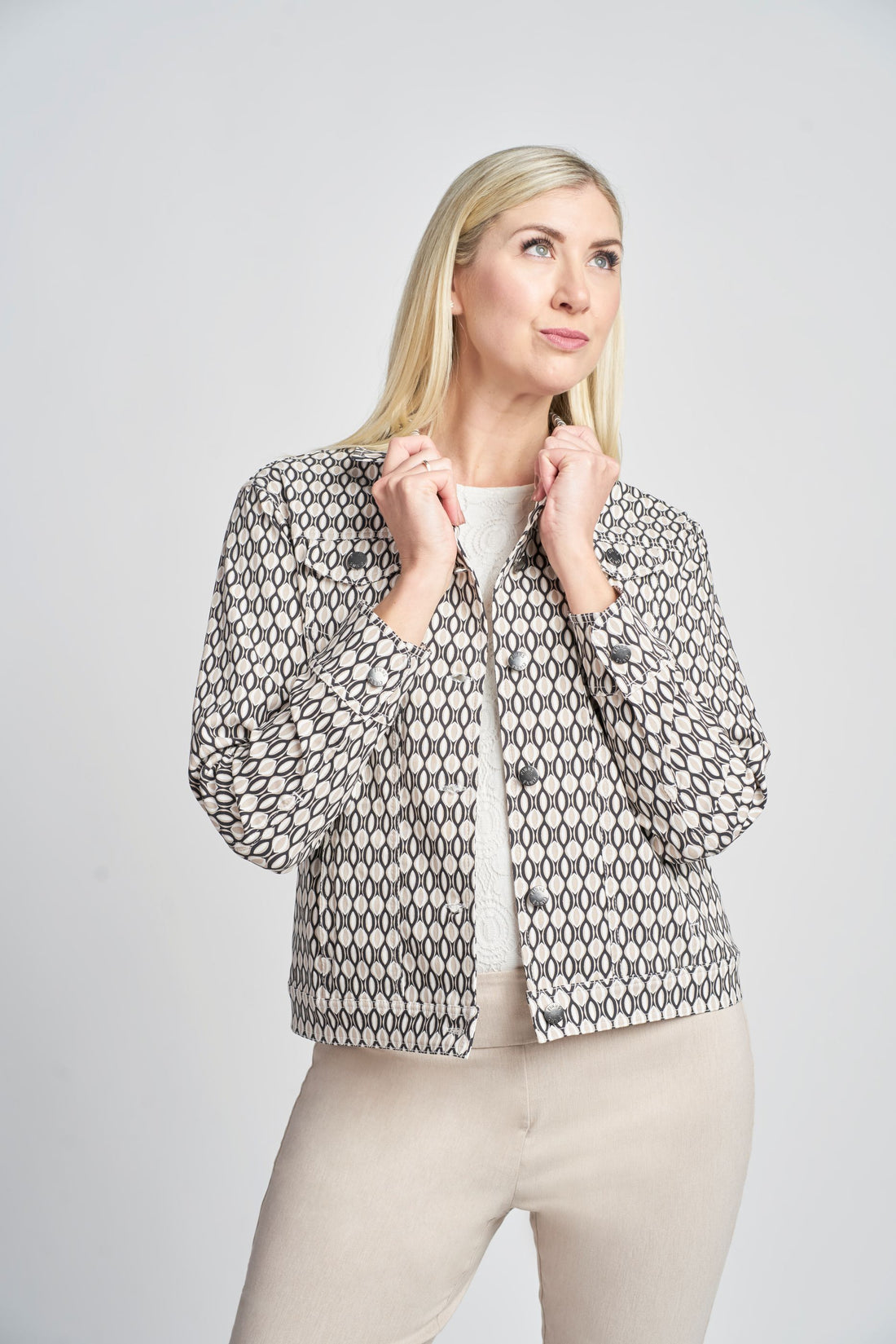 Pinns printed stretch short jacket 565 Jk Oval
