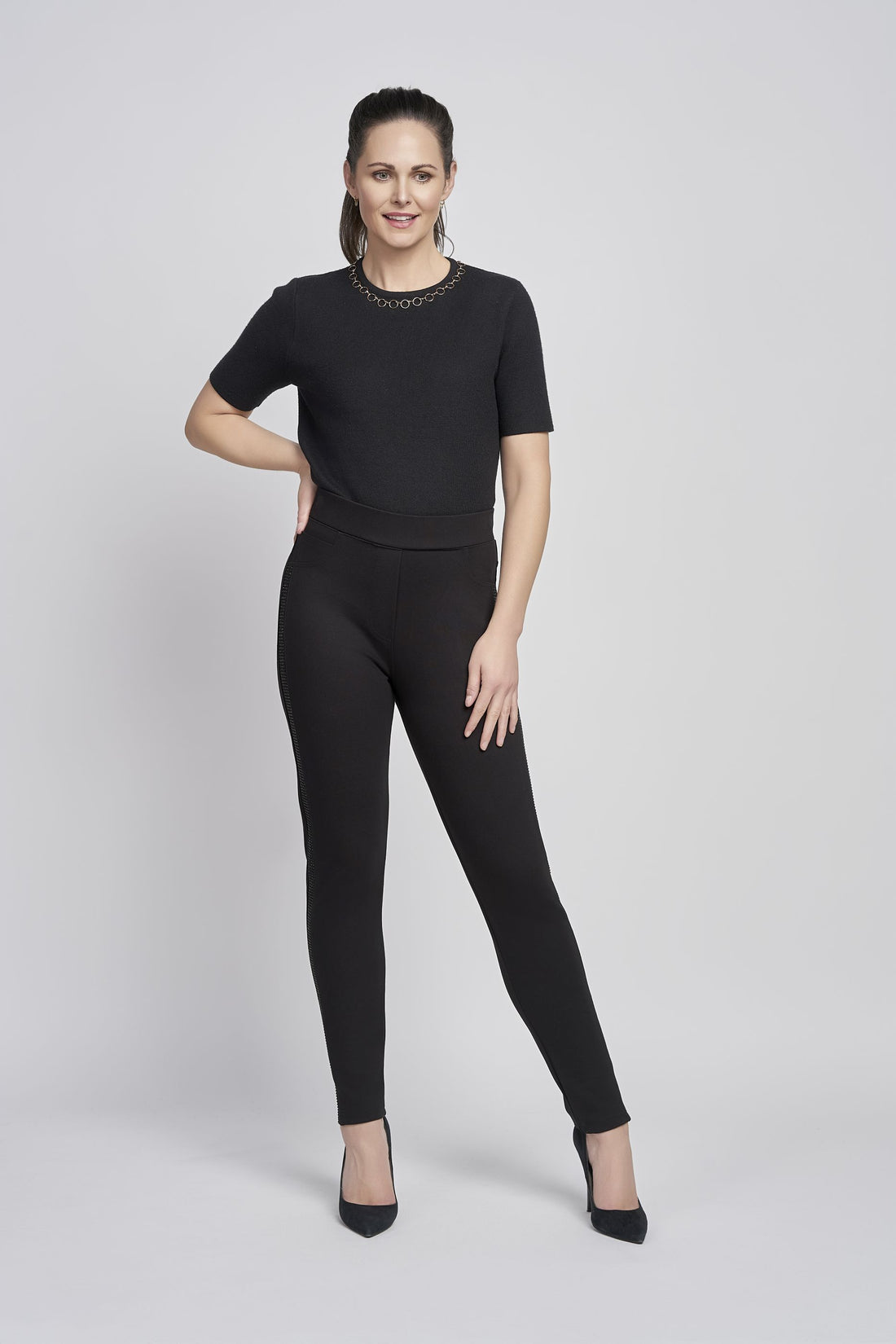 Pinns ponte pull up trousers with crystal piping 566T