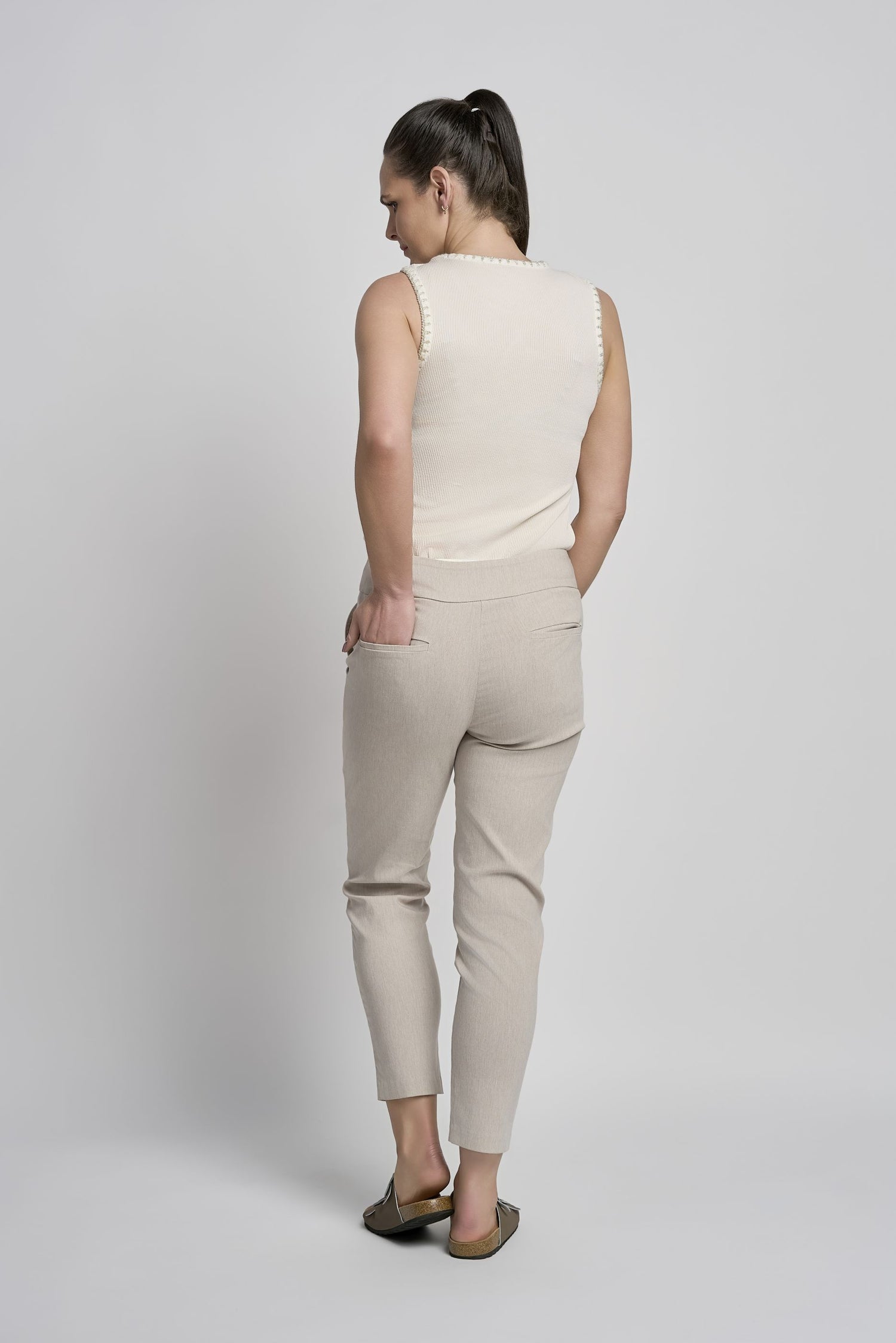 Pinns Tummy Control stretch Ankle Grazer Trousers with Button Down Feature 579Ct