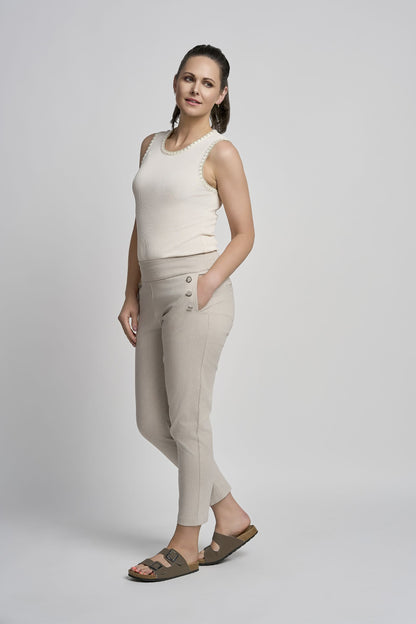 Pinns Tummy Control stretch Ankle Grazer Trousers with Button Down Feature 579Ct