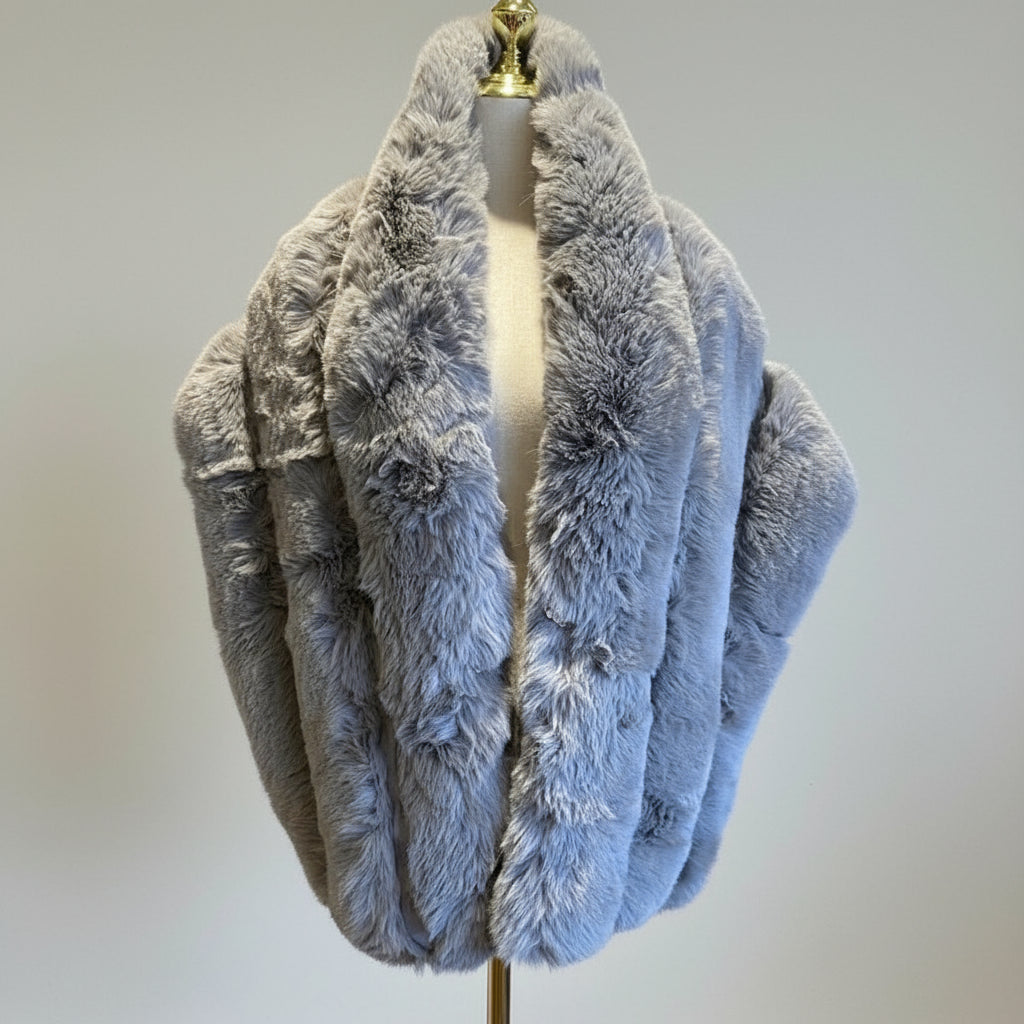 Faux fur Shawl with Diamante clasp
