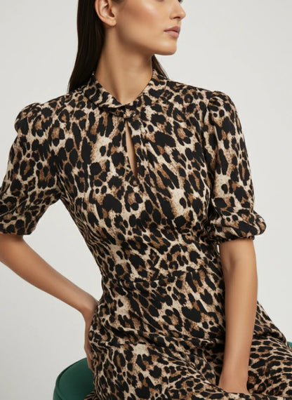 Marc Angelo Jersey Animal Print Short Sleeve Midi Dress