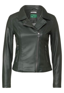 Cecil supersoft leather look biker jacket in olive green 212111