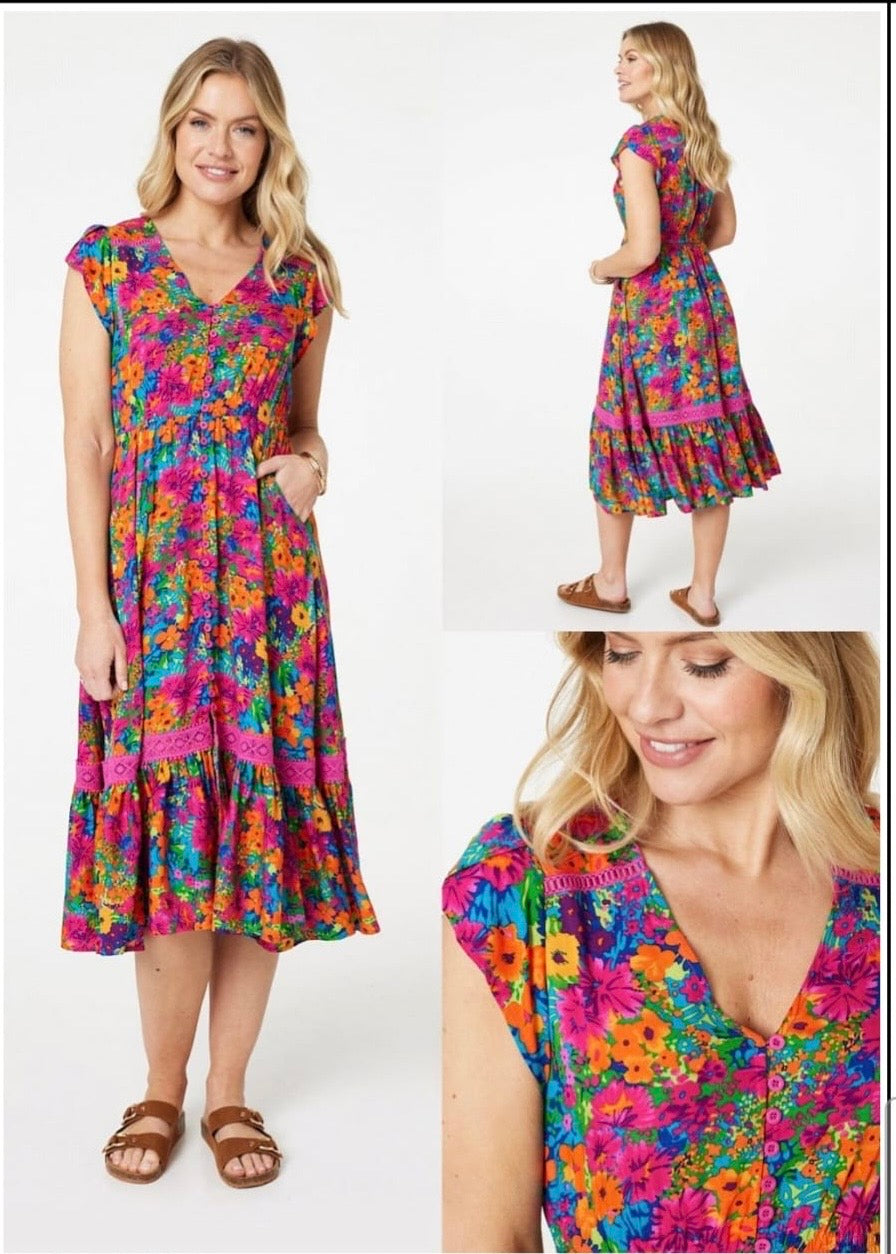 Stella Morgan Colour burst midi dress with pockets D171220 Pink