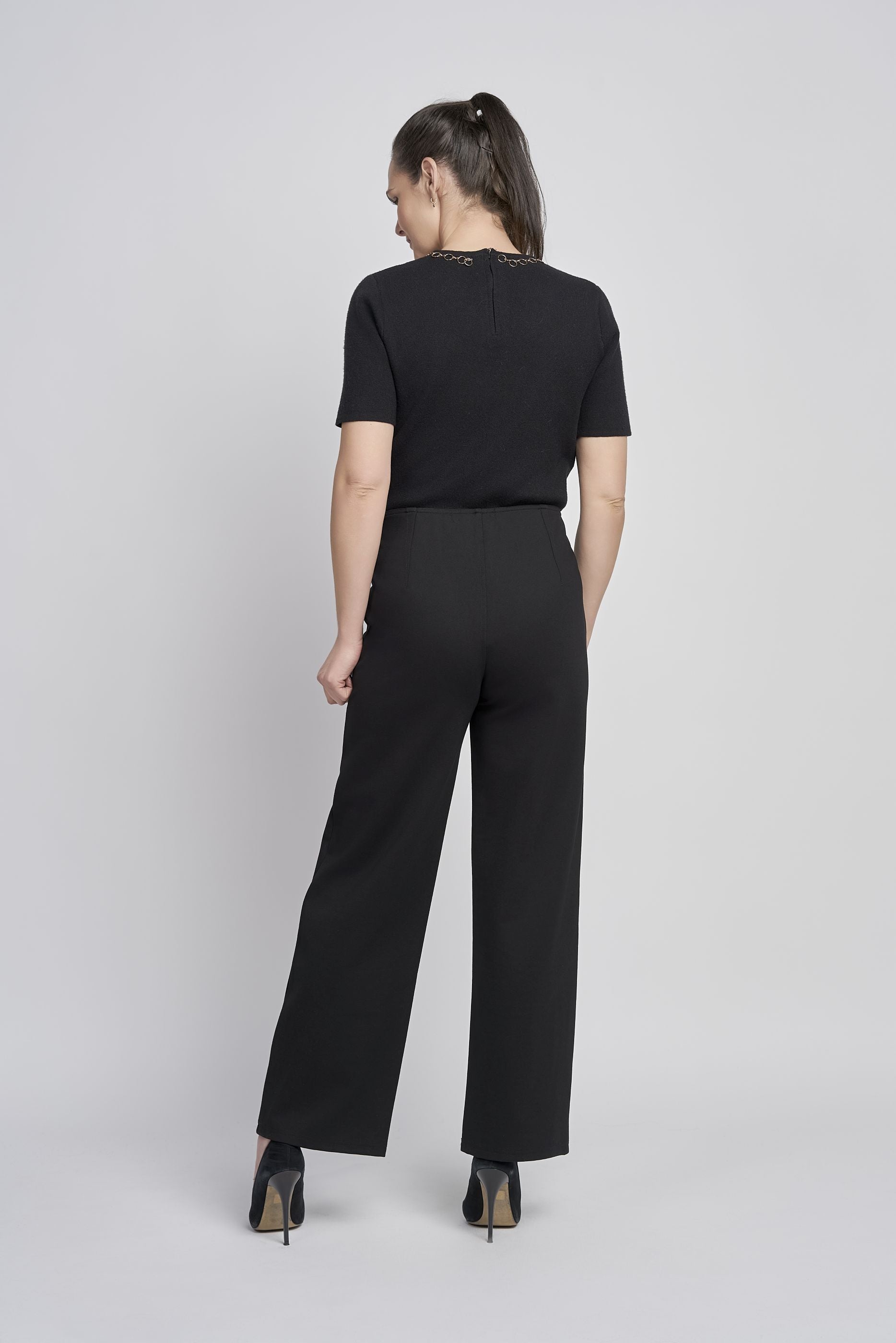 Pinns Wide leg Ponte Trouser with Button Detail. Black or navy 610T 2025