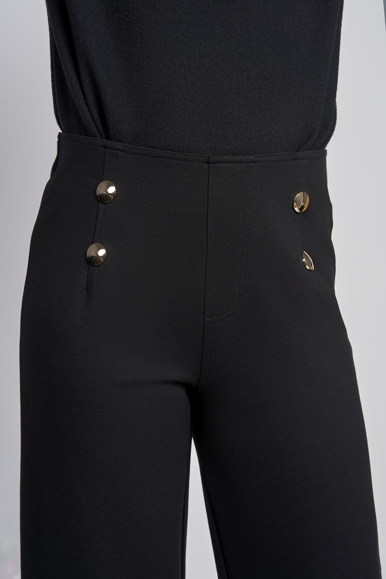 Pinns Wide leg Ponte Trouser with Button Detail. Black or navy 610T 2025