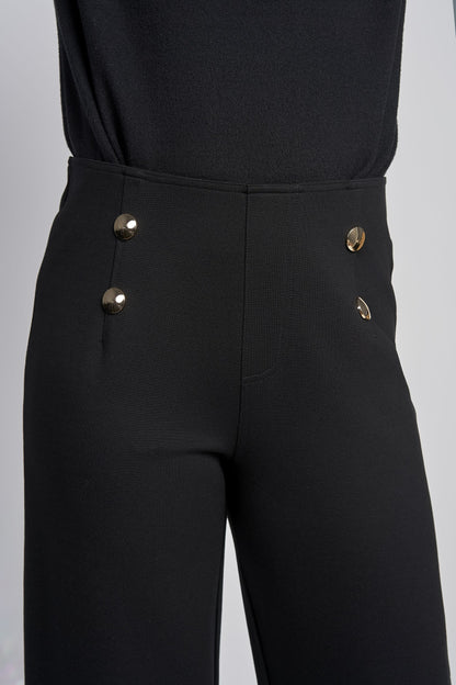 Pinns Wide leg Ponte Trouser with Button Detail. Black or navy 610T 2025