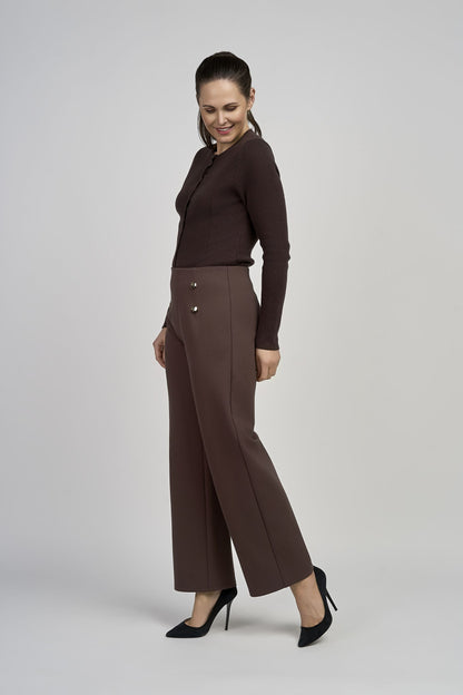 Pinns Wide Leg Ponte Trousers with Button Detail | 610T