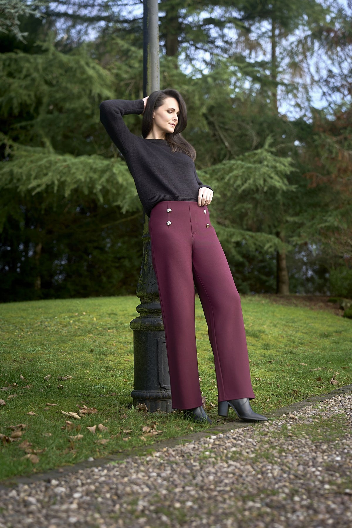 Pinns Wide Leg Ponte Trousers with Button Detail | 610T