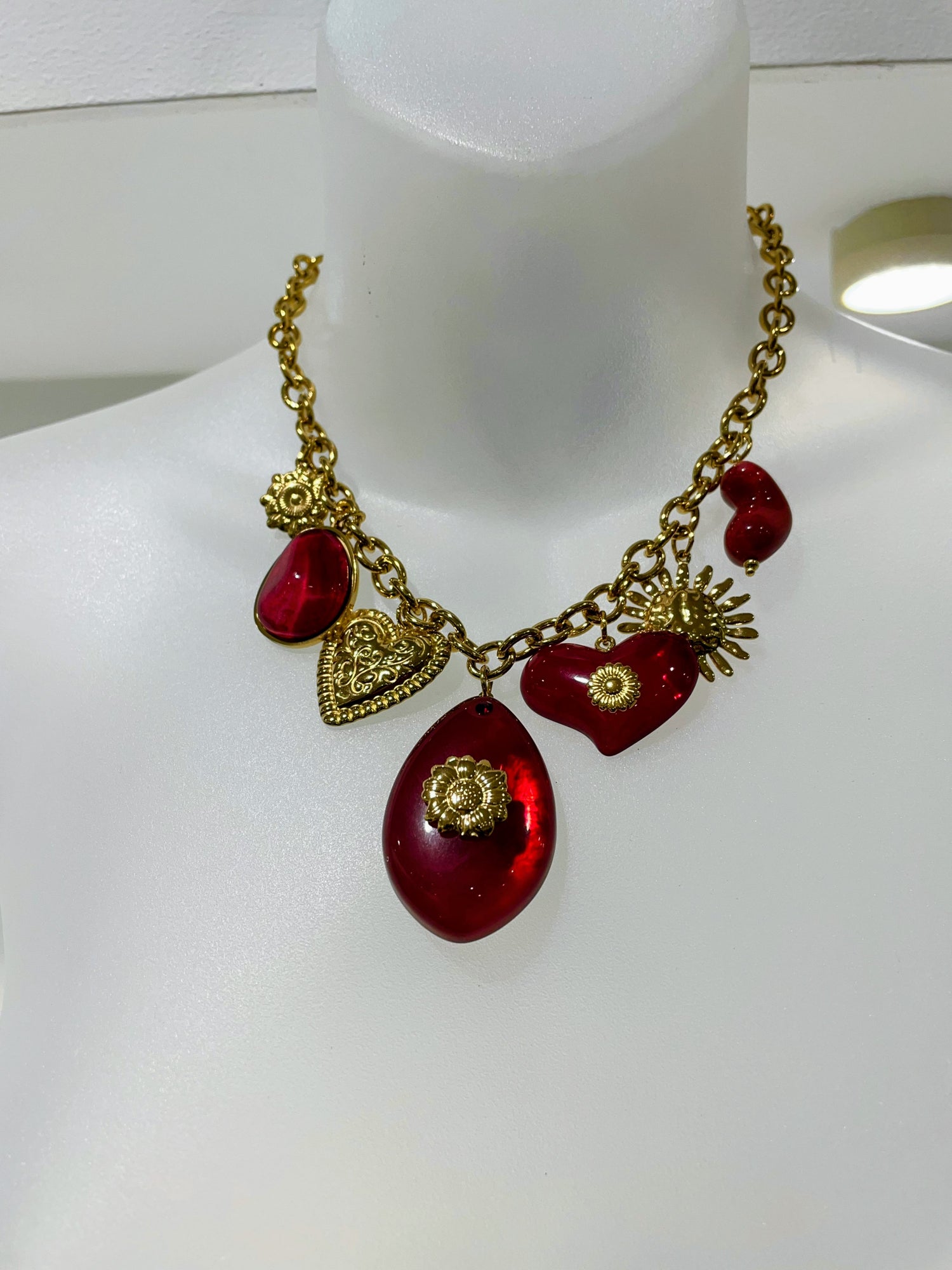 Burgundy and Gold Pendant Charm necklace