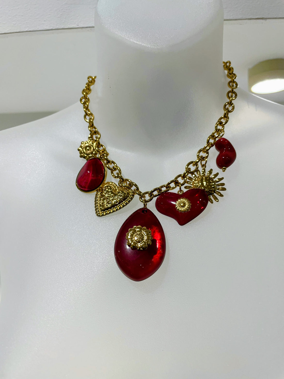 Burgundy and Gold Pendant Charm necklace