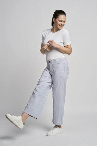 Pinns Wide leg culotte in Blue Pinstripe  640C