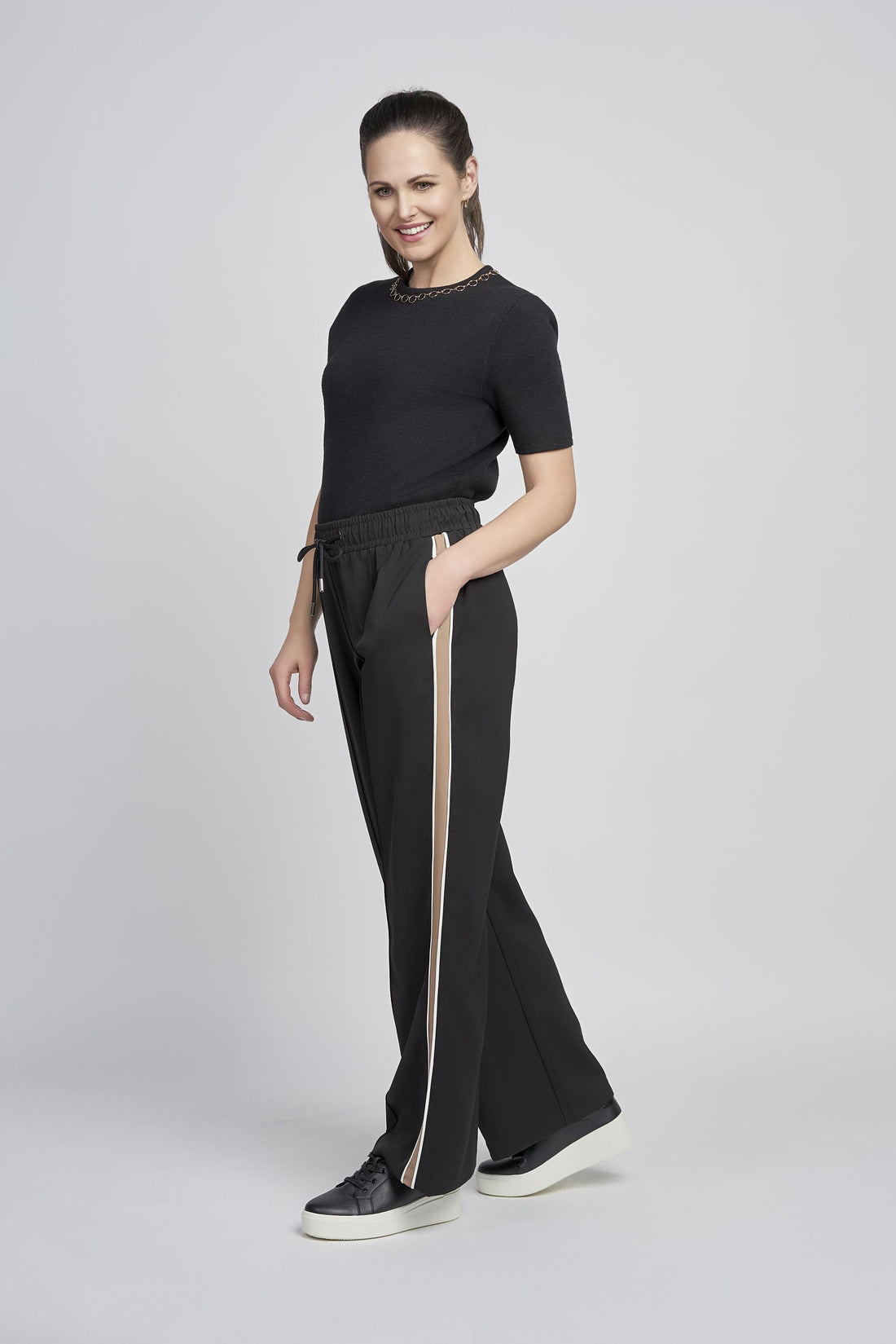 Pinns Wide leg Trousers with Tan Side Stripe 643T