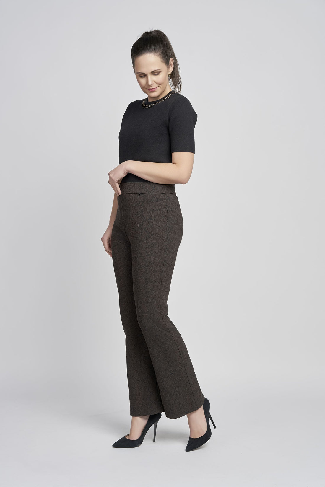 Pinns Pull up flared trouser in Brown Snakeprint  688T Brown