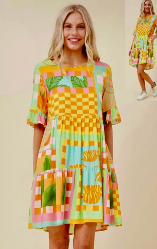 Stella Morgan Tropical Patchwork dress D521932