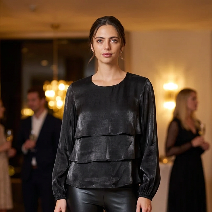 Free/Quent Layed Long Sleeve Blouse with shimmer 212269