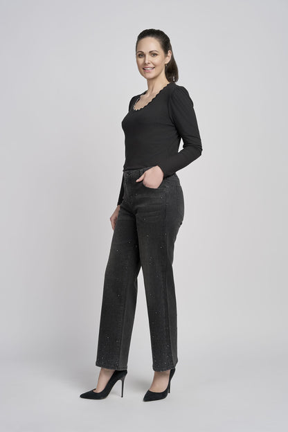 Pinns Wide leg denim jeans with Rhinestone Detail 711T