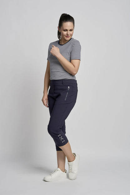 Pinns Bengaline Crop Trousers with Zip pockets and Hem Detail  724C