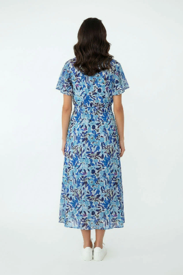Marc Angelo flutter sleeve blue printed midi dress  Ma81178-D405blu
