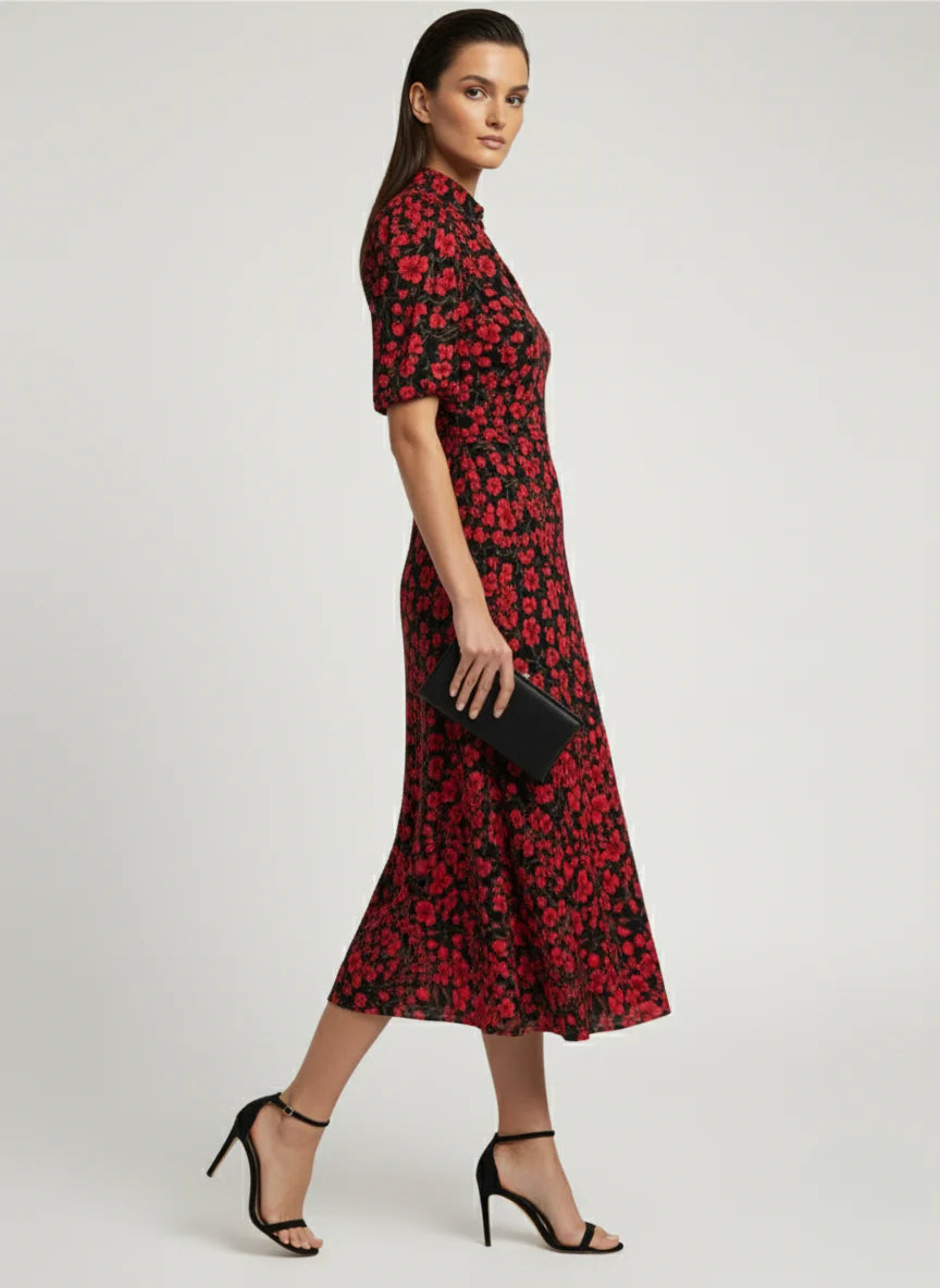 Marc Angelo Red Floral Print Jersey Midi Dress  Ma81344