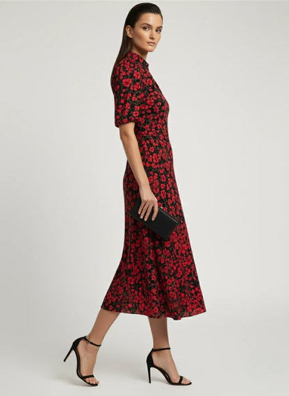 Marc Angelo Red Floral Print Jersey Midi Dress  Ma81344