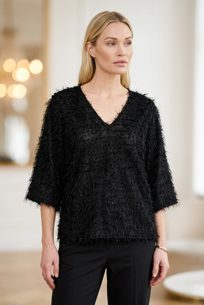 Free/Quent V Neck fringed top 212062