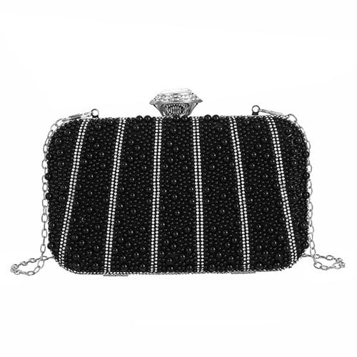 Black Embellished clutch bag with Silver Diamante