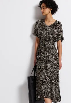 Street One Leopard Print Tie Waist midi dress