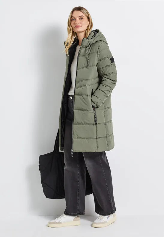 Street One showerproof Quilted Coat in soft green 202118
