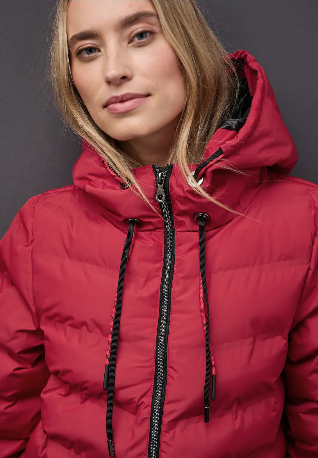 Street One Red quilted Coat with taped seams 202126