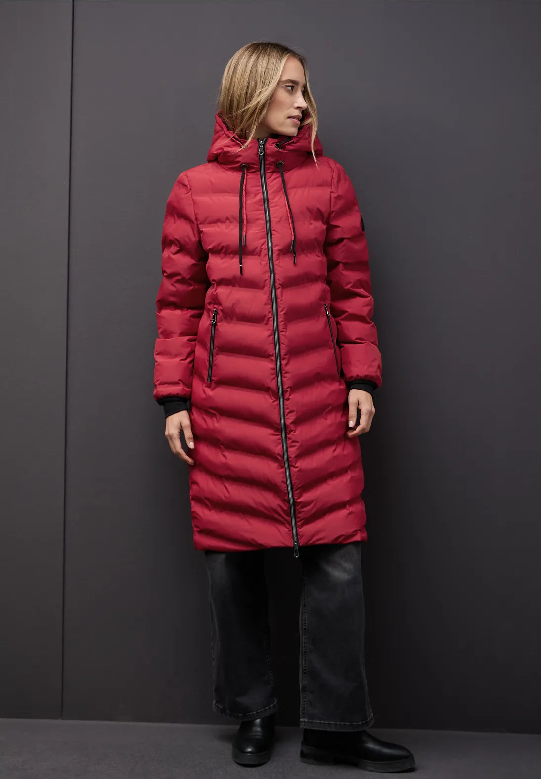 Street One Red quilted Coat with taped seams 202126
