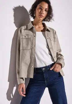 Street One Velour Soft Jacket in Vintage Stone 31633 Stone