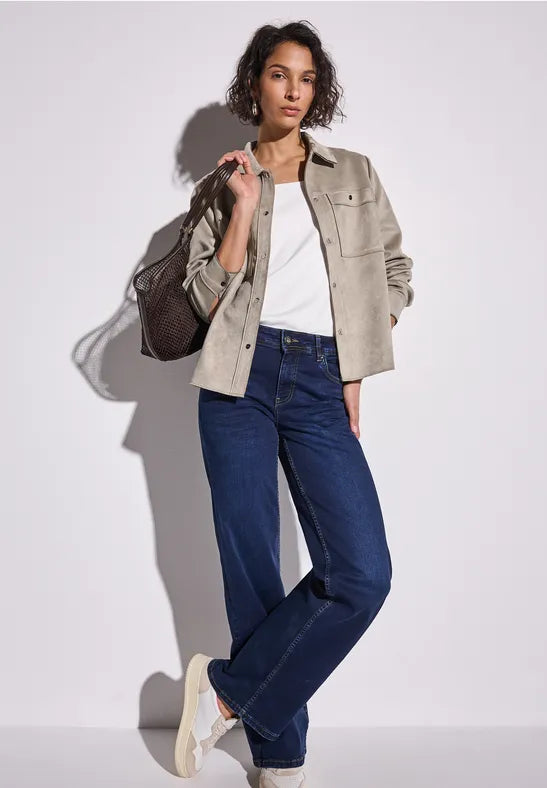 Street One Velour Soft Jacket in Vintage Stone 31633 Stone