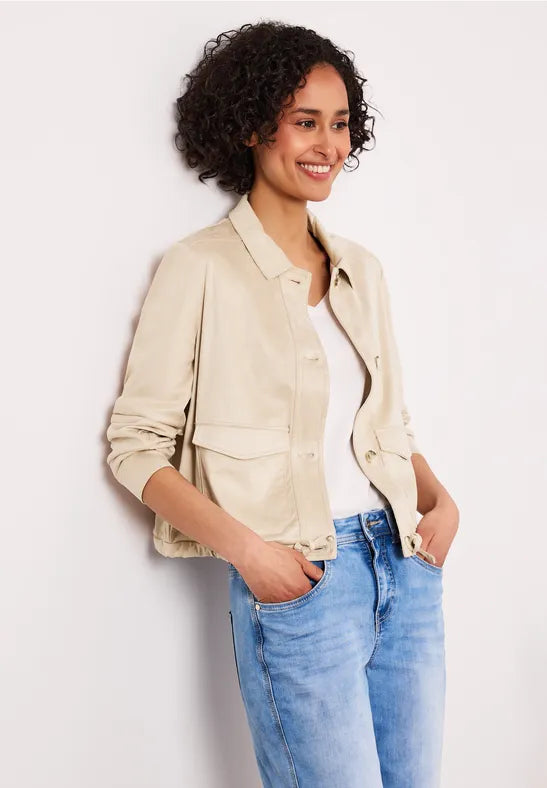 Street One Velour Jacket with Drawstring in Sand  213028