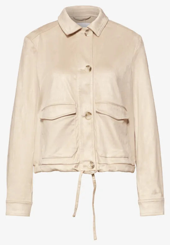 Street One Velour Jacket with Drawstring in Sand  213028