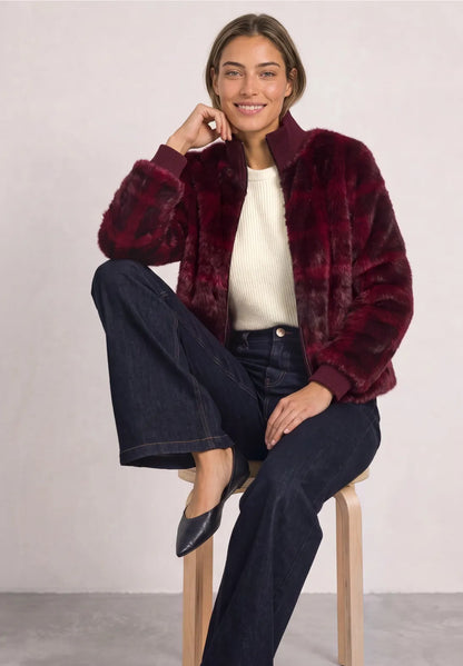 Street One Faux fur blouson with knit details and print 213068