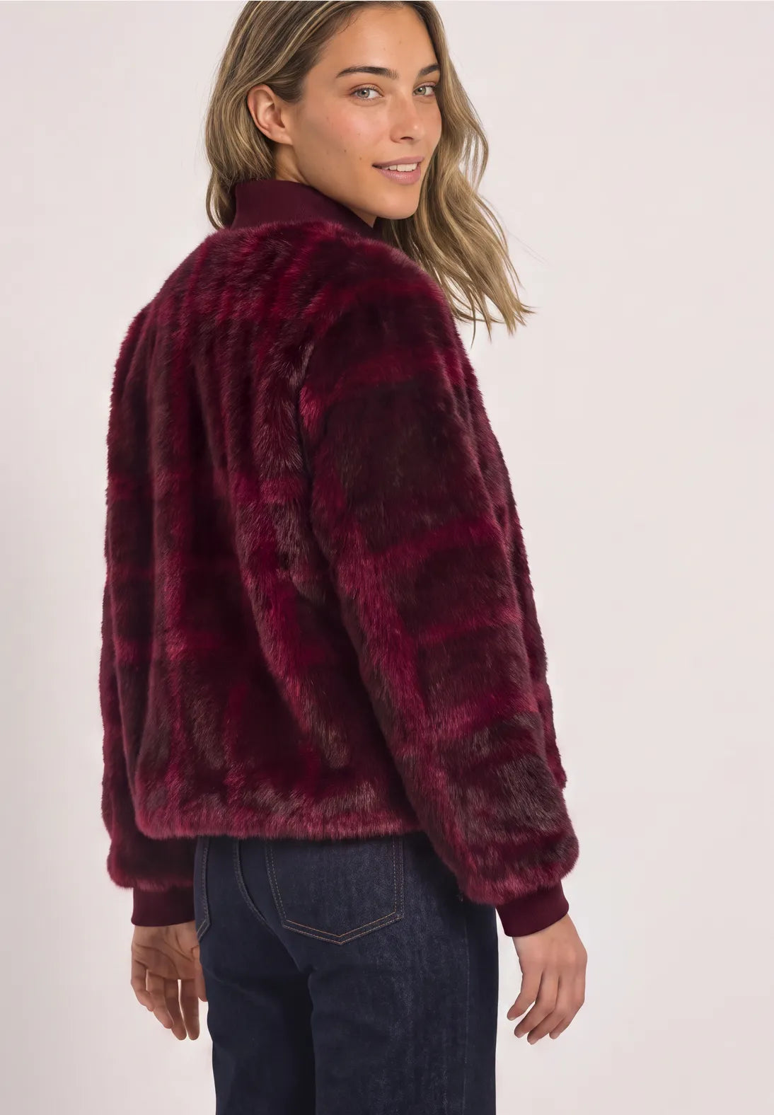 Street One Faux fur blouson with knit details and print 213068