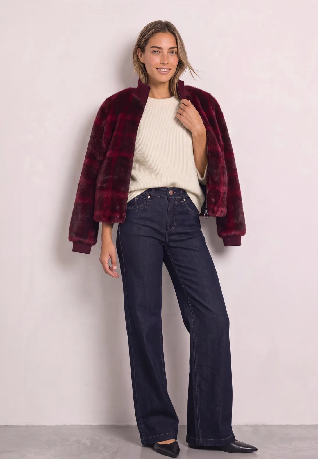 Street One Faux fur blouson with knit details and print 213068