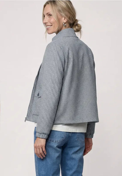 Street One Soft Check Jacket with stand-up collar and zipper in Navy  213100