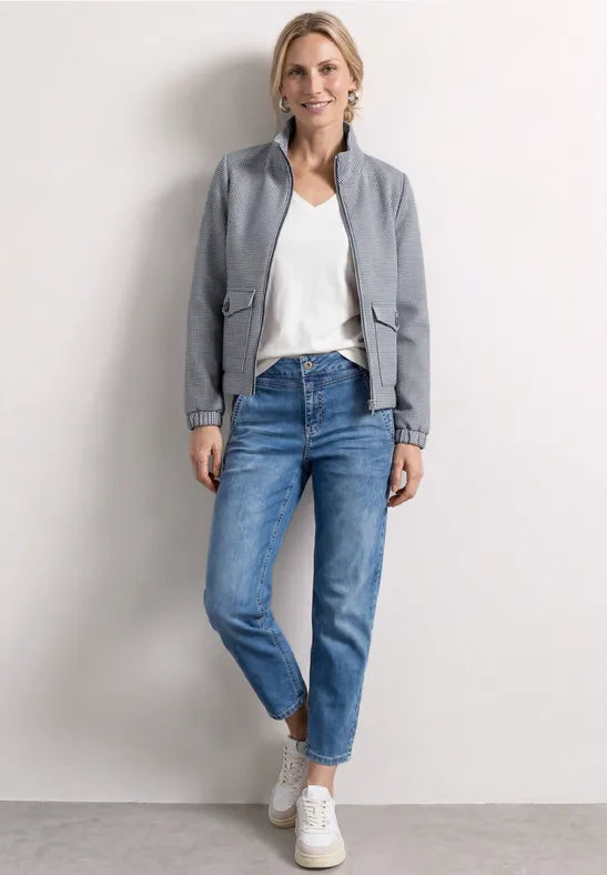 Street One Soft Check Jacket with stand-up collar and zipper in Navy  213100