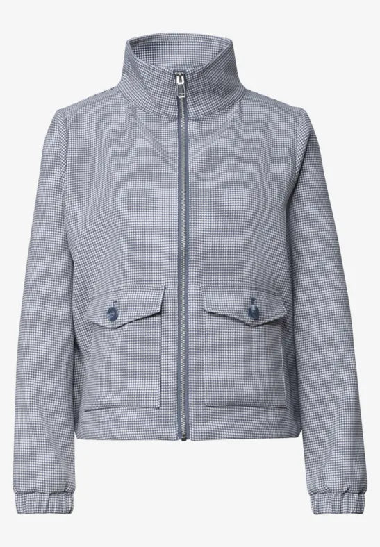 Street One Soft Check Jacket with stand-up collar and zipper in Navy  213100