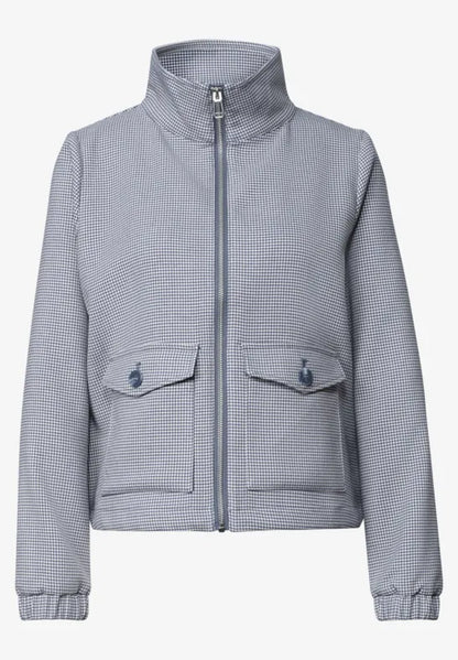 Street One Soft Check Jacket with stand-up collar and zipper in Navy  213100