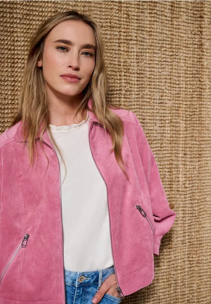 Street One 3/4 sleeve corduroy jacket with shirt collar in Blush berry 213101