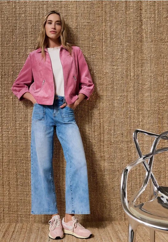 Street One 3/4 sleeve corduroy jacket with shirt collar in Blush berry 213101