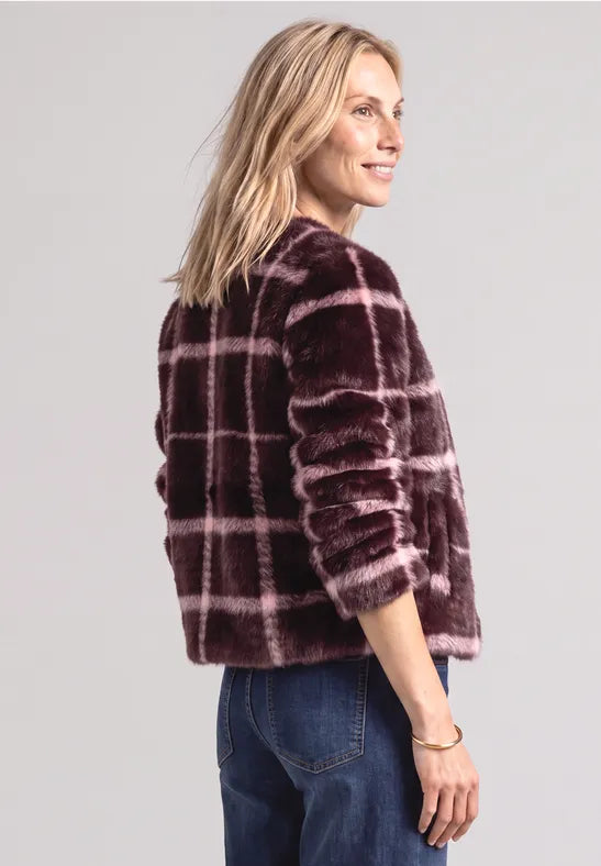 Street One Fake Fur Jacket with Zip in rustic Rough Print 213107