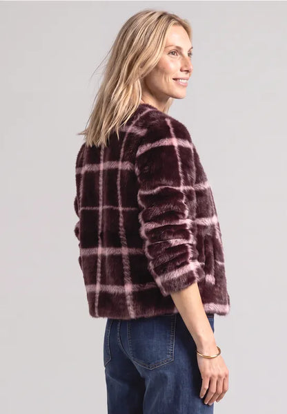 Street One Fake Fur Jacket with Zip in rustic Rough Print 213107
