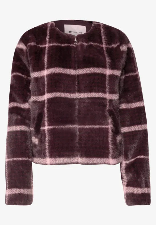 Street One Fake Fur Jacket with Zip in rustic Rough Print 213107